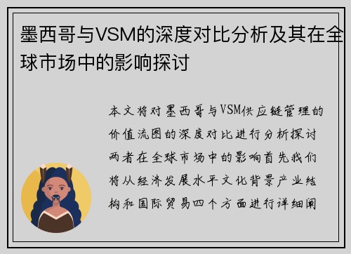 墨西哥与VSM的深度对比分析及其在全球市场中的影响探讨