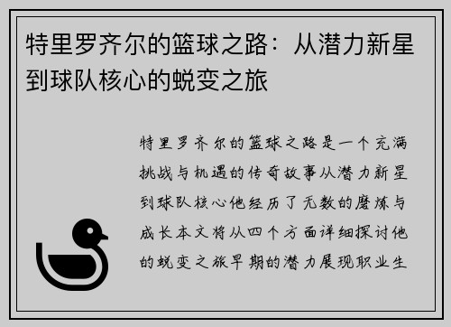 特里罗齐尔的篮球之路：从潜力新星到球队核心的蜕变之旅