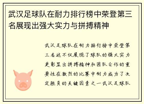 武汉足球队在耐力排行榜中荣登第三名展现出强大实力与拼搏精神