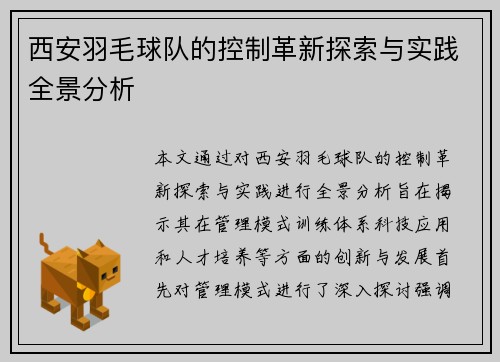 西安羽毛球队的控制革新探索与实践全景分析